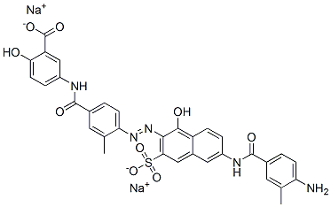 5-[4-[[6-(4-アミノ-3-メチルベンゾイルアミノ)-1-ヒドロキシ-3-(ソジオスルホ)-2-ナフタレニル]アゾ]-3-メチルベンゾイルアミノ]-2-ヒドロキシ安息香酸ナトリウム 化学構造式