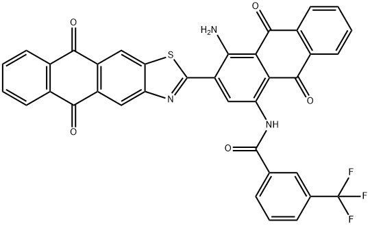 N-[4-アミノ-3-(5,10-ジヒドロ-5,10-ジオキソアントラ[2,3-d]チアゾール-2-イル)-9,10-ジヒドロ-9,10-ジオキソアントラセン-1-イル]-3-トリフルオロメチルベンズアミド 化学構造式