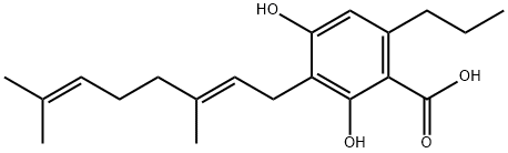 3-[(E)-3,7-Dimethyl-2,6-octadienyl]-2,4-dihydroxy-6-propylbenzoic acid Struktur