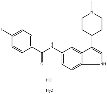 BenzaMide, 4-fluoro-N-[3-(1-Methyl-4-piperidinyl)-1H-indol-5-yl]-, Monohydrochloride, dihydrate Struktur