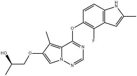 1-[[4-[(4-Fluoro-2-methyl-1H-indol-5-yl)oxy]-5-methylpyrrolo[2,1-f][1,2,4]triazin-6-yl]oxy]-2-propanol Struktur