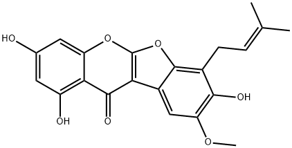 1,3,8-Trihydroxy-9-methoxy-7-(3-methyl-2-butenyl)-11H-benzofuro[2,3-b][1]benzopyran-11-one Structure