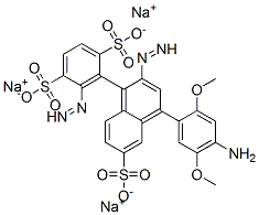 trisodium 2-[4-(4-amino-2,5-dimethoxy-phenyl)diazenyl-6-sulfonato-naph thalen-1-yl]diazenylbenzene-1,4-disulfonate 结构式