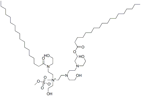 Ethanaminium, N-(2-hydroxyethyl)-N-[2-[(2-hydroxyethyl)[2-[(2-hydroxyethyl)[2-[(1-oxooctadecyl)oxy]ethyl]amino]ethyl]amino]ethyl]-2-[(2-hydroxyethyl)(1-oxooctadecyl)amino]-N-methyl-, methyl sulfate (salt) Struktur