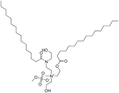 (2-hydroxyethyl)[2-[(2-hydroxyethyl)(1-oxohexadecyl)amino]ethyl]methyl[2-[(1-oxohexadecyl)oxy]ethyl]ammonium methyl sulphate Struktur