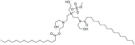 (2-hydroxyethyl)[2-[(2-hydroxyethyl)(palmitoyl)amino]ethyl][2-[(2-hydroxyethyl)[2-(palmitoyloxy)ethyl]amino]ethyl]methylammonium methyl sulphate 结构式