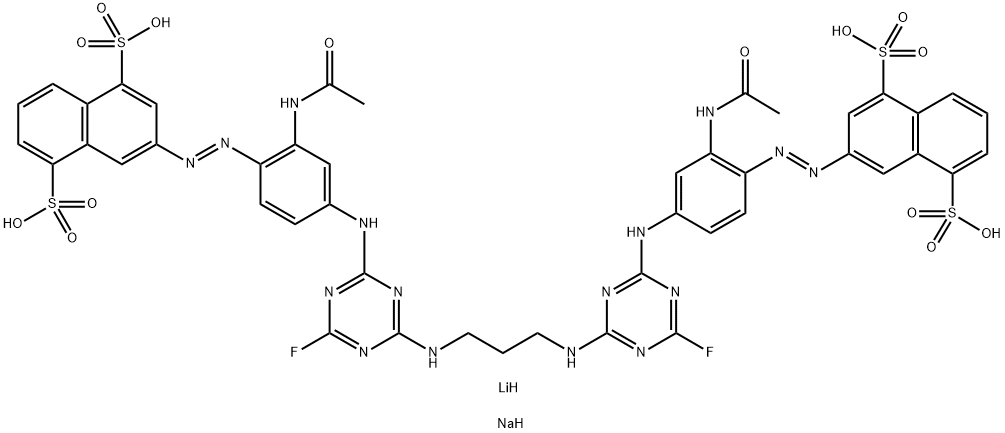 3,3'-[1,3-Propanediylbis[imino(6-fluoro-1,3,5-triazine-4,2-diyl)imino[2-(acetylamino)-4,1-phenylene]azo]]bis-1,5-naphthalenedisulfonic acid, lithium sodium salt Struktur