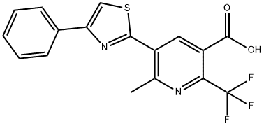 6-甲基-5-(4-苯基噻唑-2-基)-2-(三氟甲基)烟酸 结构式