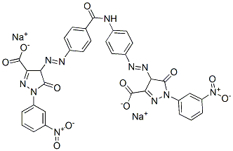 1H-Pyrazole-3-carboxylic acid, 4-((4-((4-((3-carboxy-4,5-dihydro-1-(3- nitrophenyl)-5-oxo-1H-pyrazol-4-yl)azo)benzoyl)amino)phenyl)azo)-4,5-d ihydro-1-(3-nitrophenyl)-5-oxo-, disodium salt Struktur