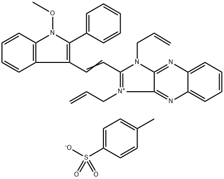 2-[2-(1-メトキシ-2-フェニル-1H-インドール-3-イル)エテニル]-1,3-ジ(2-プロペニル)-1H-イミダゾ[4,5-b]キノキサリン-3-イウム・4-メチルベンゼンスルホナート 化学構造式