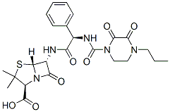 6α-[[(R)-[[(2,3-ジオキソ-4-プロピルピペラジン-1-イル)カルボニル]アミノ]フェニルアセチル]アミノ]ペニシラン酸 化学構造式