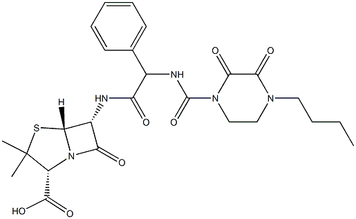 (2S,5R)-6-[[2-[(4-butyl-2,3-dioxo-piperazine-1-carbonyl)amino]-2-pheny l-acetyl]amino]-3,3-dimethyl-7-oxo-4-thia-1-azabicyclo[3.2.0]heptane-2 -carboxylic acid Struktur