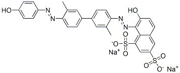disodium 7-hydroxy-8-[[4'-[(4-hydroxyphenyl)azo]-3,3'-dimethyl[1,1'-biphenyl]-4-yl]azo]naphthalene-1,3-disulphonate Structure
