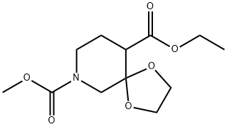 10-ethyl 7-methyl 1,4-dioxa-7-azaspiro[4.5]decane-7,10-dicarboxylate Struktur