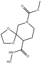 methyl 10-[(hydroxyamino)carbonyl]-1,4-dioxa-7-azaspiro[4.5]decane-7-carboxylate Struktur