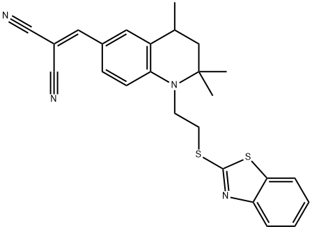 [[1-[2-(2-benzothiazolylthio)ethyl]-1,2,3,4-tetrahydro-2,2,4-trimethylquinolin-6-yl]methylene]malononitrile Struktur
