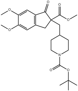 4-[[2,3-二氢-5,6-二甲氧基-2-(甲氧羰基)-1-氧代-1H-茚-2-基]甲基]-1-哌啶甲酸叔丁酯, 652130-41-1, 结构式