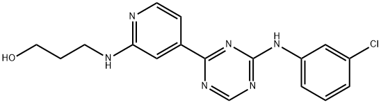 3-[[4-[4-[(3-氯苯基)氨基]-1,3,5-噻嗪-2-基]-2-吡啶]氨基]-1-丙醇, 652153-35-0, 结构式