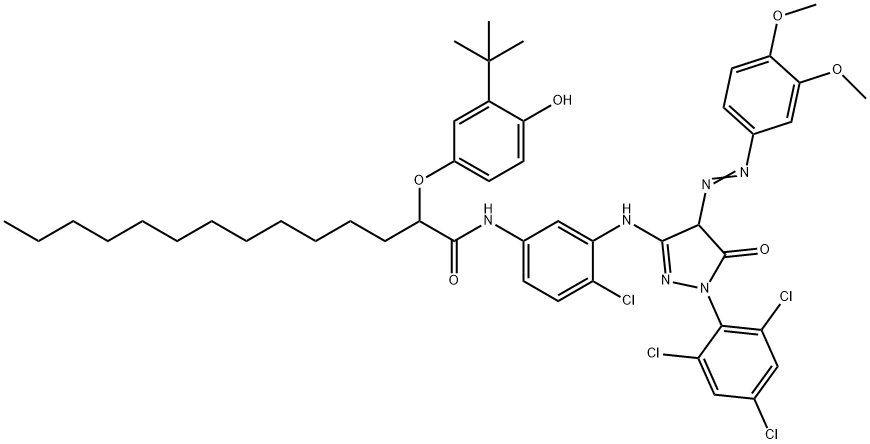 N-[4-クロロ-3-[[[4-[(3,4-ジメトキシフェニル)アゾ]-4,5-ジヒドロ-5-オキソ-1-(2,4,6-トリクロロフェニル)-1H-ピラゾール]-3-イル]アミノ]フェニル]-2-[3-(1,1-ジメチルエチル)-4-ヒドロキシフェノキシ]テトラデカンアミド