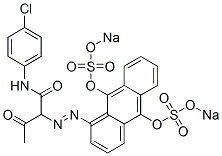 2-[[9,10-ビス(ソジオスルホオキシ)アントラセン-1-イル]アゾ]-N-(4-クロロフェニル)-3-オキソブタンアミド 化学構造式