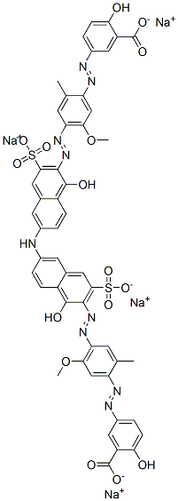 3,3'-[イミノビス[1-ヒドロキシ-3-(ソジオスルホ)ナフタレン-6,2-ジイルアゾ(5-メトキシ-2-メチル-4,1-フェニレン)アゾ]]ビス(6-ヒドロキシ安息香酸ナトリウム) 化学構造式