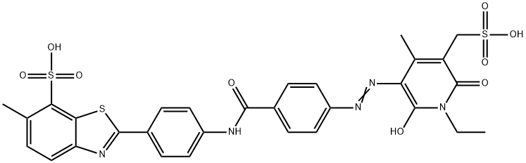 2-[4-[[4-[[1-ethyl-1,6-dihydro-2-hydroxy-4-methyl-6-oxo-5-(sulphomethyl)-3-pyridyl]azo]benzoyl]amino]phenyl]-6-methylbenzothiazole-7-sulphonic acid 结构式