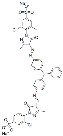 disodium 4,4'-[(phenylmethylene)bis[4,1-phenyleneazo(4,5-dihydro-3-methyl-5-oxo-1H-pyrazole-4,1-diyl)]]bis[3-chloro-5-methylbenzenesulphonate]  Struktur