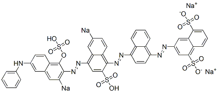 3-[[4-[[4-[(1-ヒドロキシ-6-フェニルアミノ-3-ソジオスルホ-2-ナフタレニル)アゾ]-6-ソジオスルホ-1-ナフタレニル]アゾ]-1-ナフタレニル]アゾ]ナフタレン-1,5-ジスルホン酸二ナトリウム 化学構造式
