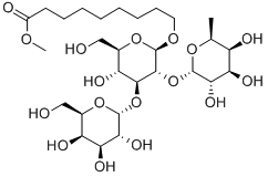 8-Methoxycarbonyloctyl2-O-(a-L-fucopyranosyl)-3-O-(a-D-galactopyranosyl)-b-D-galactopyranoside 化学構造式