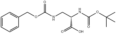 N-(tert-ブトキシカルボニル)-3-(ベンジルオキシカルボニルアミノ)-L-アラニン 化学構造式