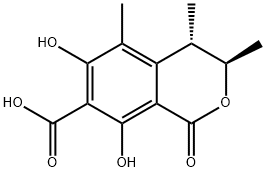 1-オキソ-3,4-ジヒドロ-3,4,5-トリメチル-6,8-ジヒドロキシ-1H-2-ベンゾピラン-7-カルボン酸 化学構造式