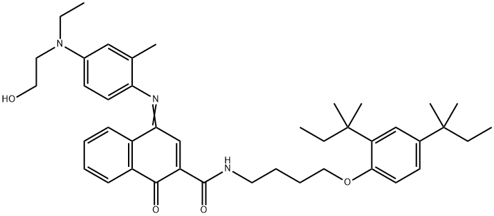 N-[4-[2,4-二(叔戊基)苯氧基]丁基]-4-[[4-乙基(乙羟乙基)氨基]-2-甲基苯基]亚氨基-1,4-二氢-1-氧代-2-萘甲酰胺, 65749-36-2, 结构式