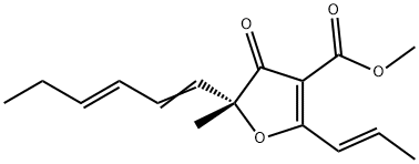 (-)-2-[(1E,3E)-1,3-ヘキサジエニル]-5-メトキシ-2-メチル-4-[(E)-1-オキソ-2-ブテニル]フラン-3(2H)-オン 化学構造式