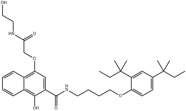 N-[4-[2,4-ビス(1,1-ジメチルプロピル)フェノキシ]ブチル]-1-ヒドロキシ-4-[2-[(2-ヒドロキシエチル)アミノ]-2-オキソエトキシ]-2-ナフタレンカルボアミド 化学構造式