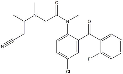 2-[[(5-シアノ-3,4-ジメチル-1-オキソ-3-アザペンタン)-1-イル]-N-メチルアミノ]-5-クロロ-2'-フルオロベンゾフェノン 化学構造式