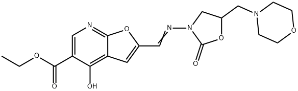 4-Hydroxy-2-[[[5-(4-morpholinylmethyl)-2-oxo-3-oxazolidinyl]imino]methyl]furo[2,3-b]pyridine-5-carboxylic acid ethyl ester Structure