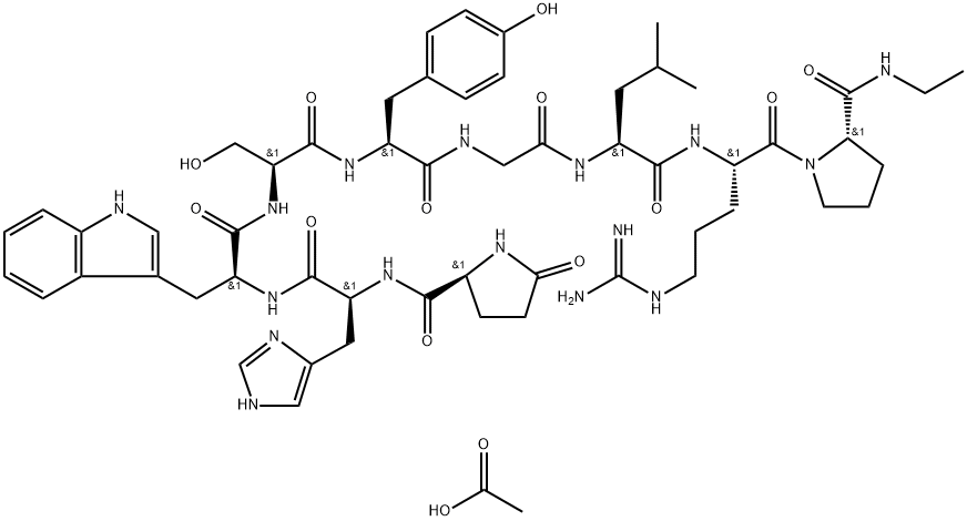 5-オキソ-L-Pro-L-His-L-Trp-L-Ser-L-Tyr-Gly-L-Leu-L-Arg-L-Pro-NHEt・酢酸 化学構造式