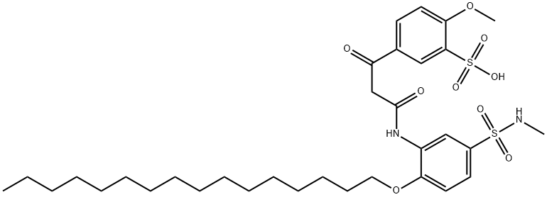 5-[3-[[2-(ヘキサデシルオキシ)-5-[(メチルアミノ)スルホニル]フェニル]アミノ]-1,3-ジオキソプロピル]-2-メトキシベンゼンスルホン酸 化学構造式