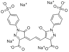 4-[3-[3-羧基-5-羟基-1-(4-磺苯基)-1H-吡唑-4-基]-2-亚丙烯基]-4,5-二氢-5-氧代-1-(4-磺苯基)-1-吡唑-3-羧酸二钾盐, 66096-14-8, 结构式