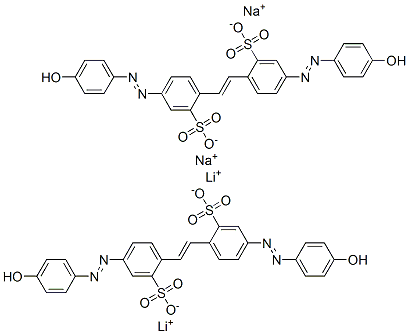 dilithium disodium 4,4'-bis[(4-hydroxyphenyl)azo]stilbene-2,2'-disulphonate Struktur