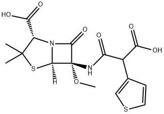 (2S,5R,6S)-6-[(3-Hydroxy-3-oxo-2-thiophen-3-ylpropanoyl)amino]-6-methoxy-3,3-dimethyl-7-oxo-4-thia-1-azabicyclo[3.2.0]heptane-2-carboxylic acid Struktur