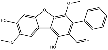 1,7-Dihydroxy-4,8-dimethoxy-3-phenyl-2-dibenzofurancarbaldehyde Struktur