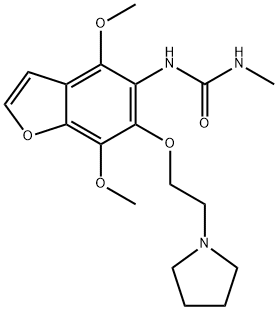 N-[4,7-ジメトキシ-6-[2-(1-ピロリジニル)エトキシ]-5-ベンゾフラニル]-N'-メチル尿素 化学構造式