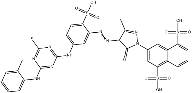 3-[[4-[5-[[4-Fluoro-6-[(2-methylphenyl)amino]-1,3,5-triazin-2-yl]amino]-2-sulfophenylazo]-4,5-dihydro-3-methyl-5-oxo-1H-pyrazol]-1-yl]-1,5-naphthalenedisulfonic acid Structure