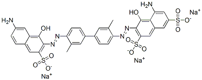 trisodium 5-amino-3-[[4'-[(7-amino-1-hydroxy-3-sulphonato-2-naphthyl)azo]-3,3'-dimethyl[1,1'-biphenyl]-4-yl]azo]-4-hydroxynaphthalene-2,7-disulphonate Struktur