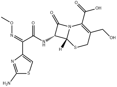 (7R)-7-[[[(2-アミノ-4-チアゾリル)(メトキシイミノ)メチル]カルボニル]アミノ]-3-(ヒドロキシメチル)セファム-3-エン-4-カルボン酸 化学構造式