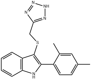 2-(2,4-Dimethylphenyl)-3-[(1H-tetrazol-5-yl)methylthio]-1H-indole Struktur