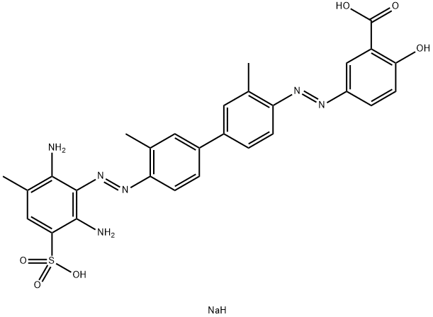 5-[[4'-[(2,6-ジアミノ-3-メチル-5-スルホフェニル)アゾ]-3,3'-ジメチル[1,1'-ビフェニル]-4-イル]アゾ]-2-ヒドロキシ安息香酸二ナトリウム 化学構造式