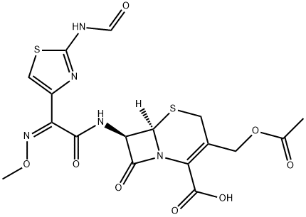[6R-[6alpha,7beta(Z)]]-3-(acetoxymethyl)-7-[[2-(formylamino)thiazol-4-yl](methoxyimino)acetamido]-8-oxo-5-thia-1-azabicyclo[4.2.0]oct-2-ene-2-carboxylic acid Struktur
