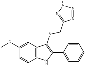 5-Methoxy-2-phenyl-3-[(1H-tetrazol-5-yl)methylthio]-1H-indole,66403-52-9,结构式